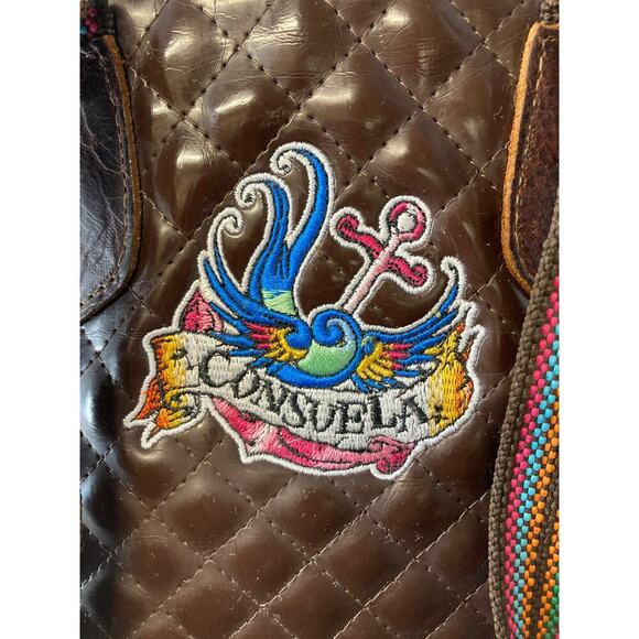 CONSUELA LARGE BROWN, TEAL QUILTED TOTE BAG WITH EMBOIDERY. - Picture 6 of 16